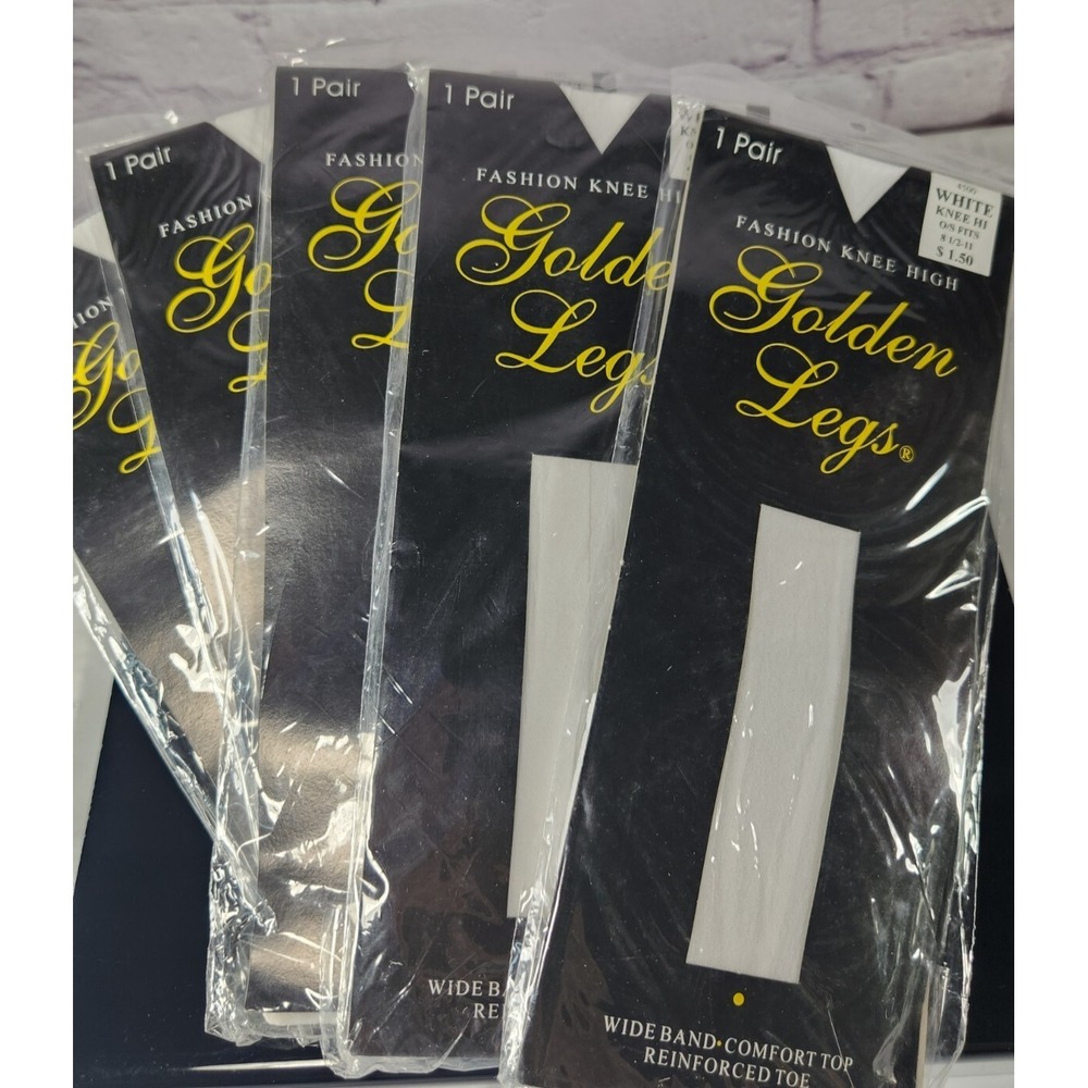 NEW Vintage Lot of 5 Golden Legs Fashion Knee High White 100% Nylon New York, NY